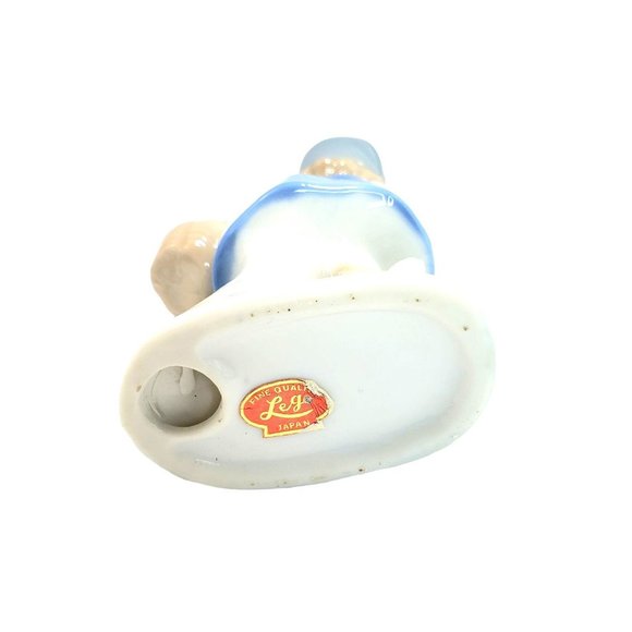 Vintage Lego Japan Porcelain Girl Figurine Blue Dress & Cap Basket Flowers - Picture 7 of 7